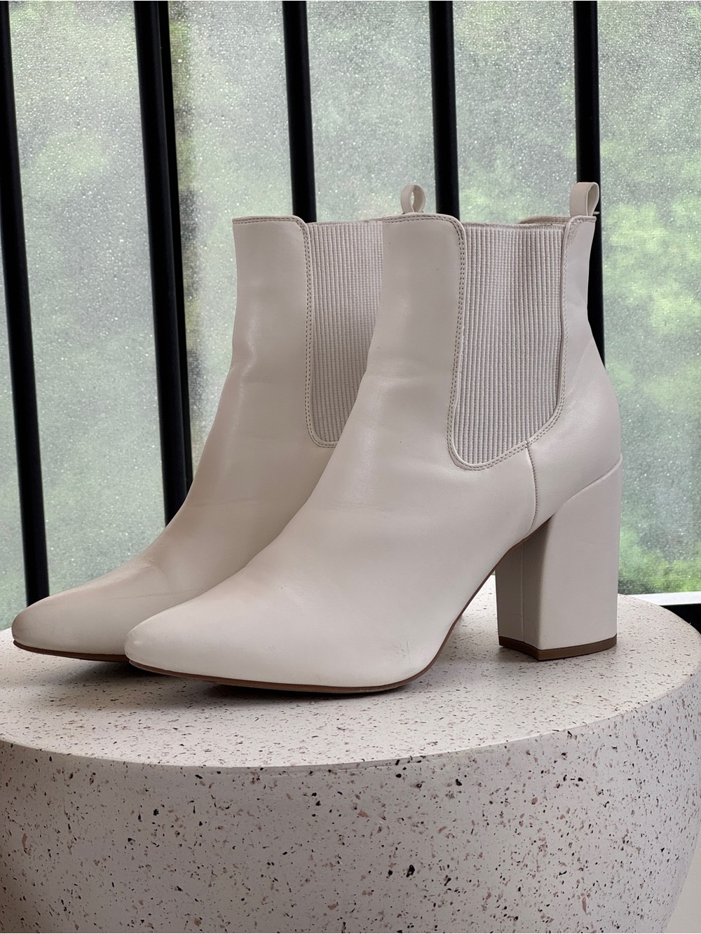 Sugar Myrah White Chelsea Block Heel Ankle Boots